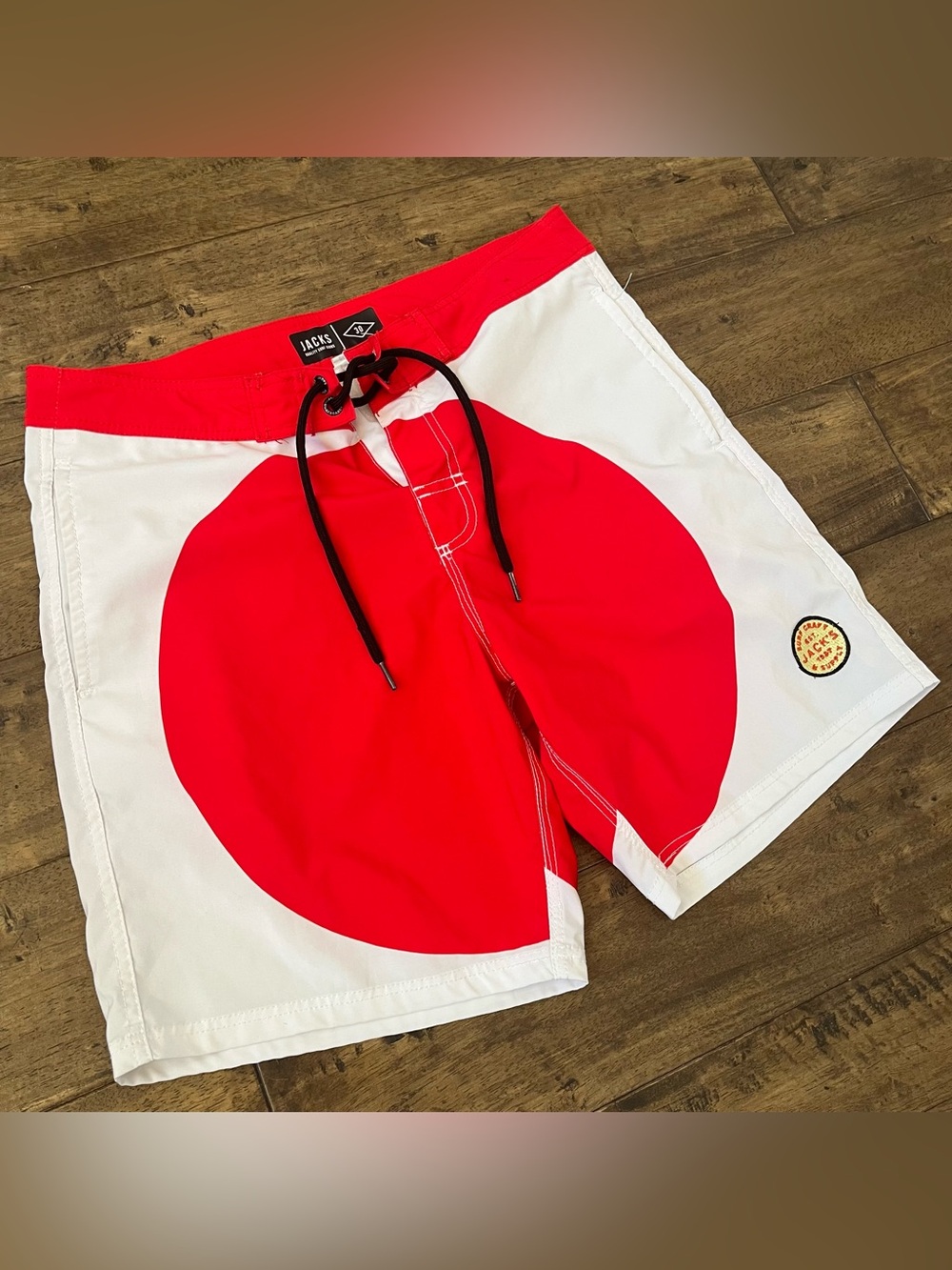 Vintage Red And White Jacks Surf Board Shorts #Surf #Board #Shorts #Vintage